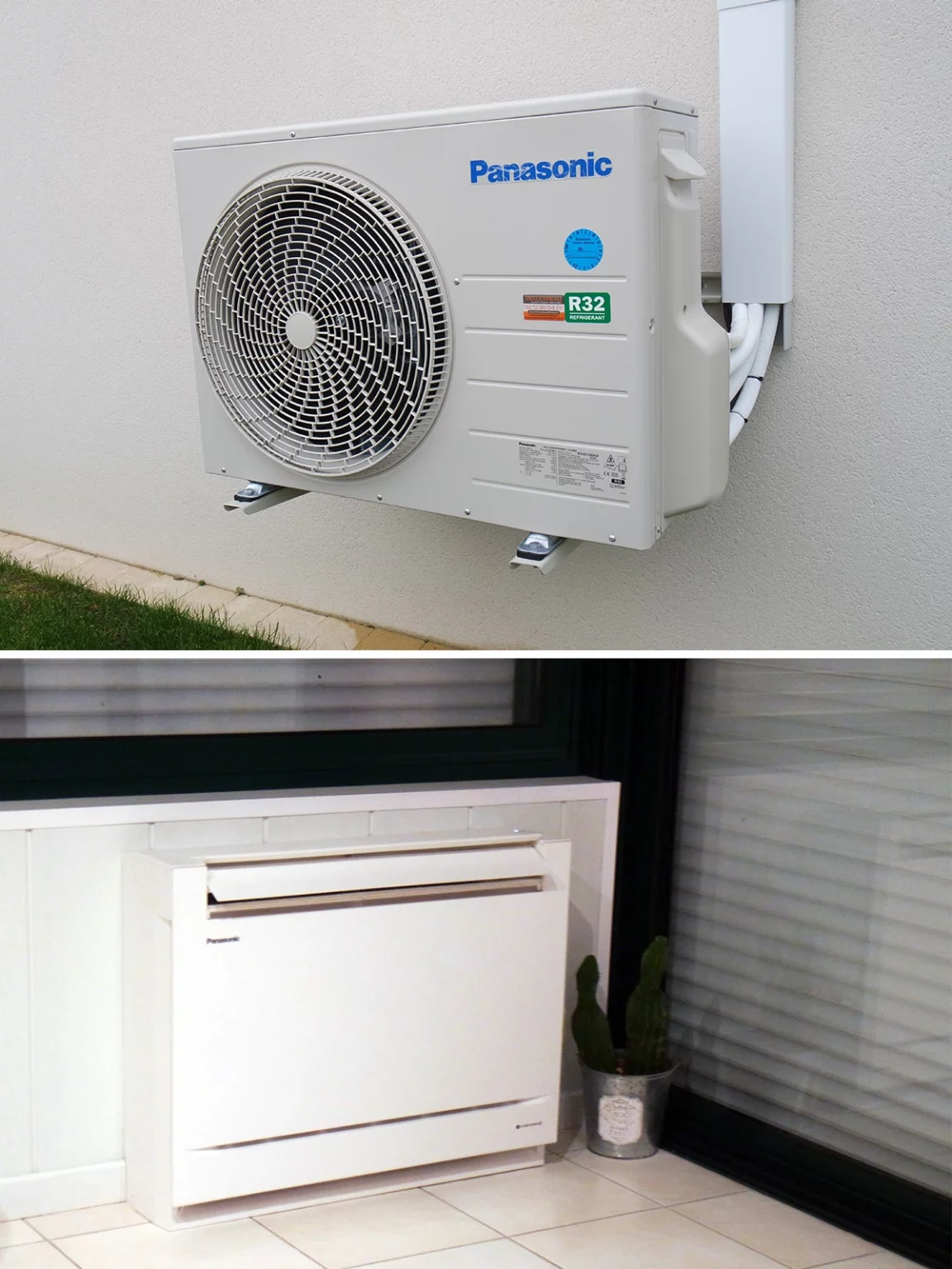 Climatisation multi-spit en Vendée en extérieur Panasonic et son diffuseur en intérieur.